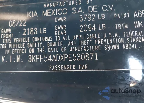 2023 Kia Forte Gt-Line из США, поврежденный, VIN 3KPF54ADXPE530871